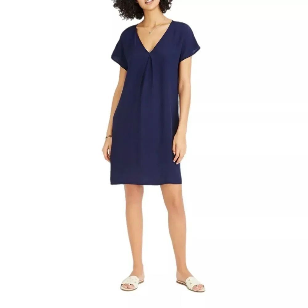 Madewell Moment Dress Womens Sz XXS Navy Blue Shift Cap Sleeve Above Knee